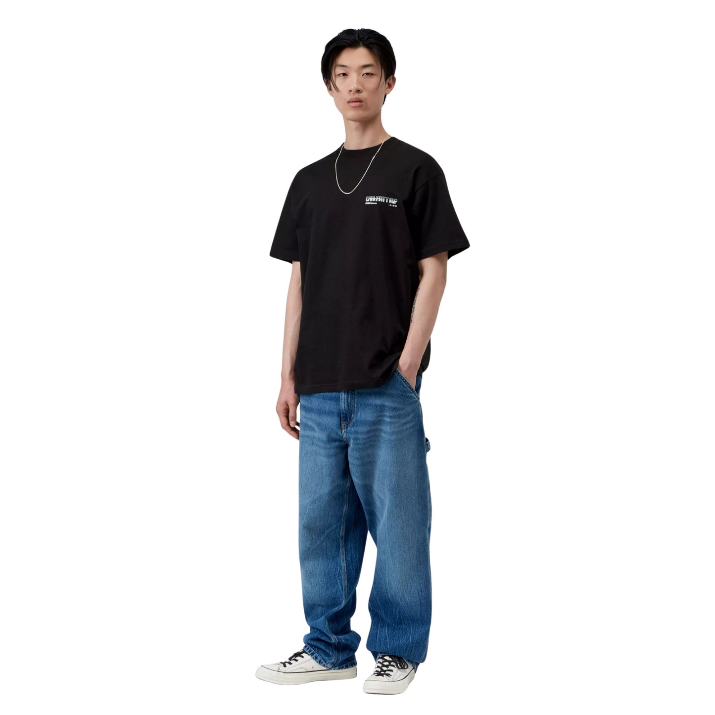 T-Shirt com manga curta para homem Carhartt WIP Wiptopia II em Preto. Foto da parte da frente, vestida.