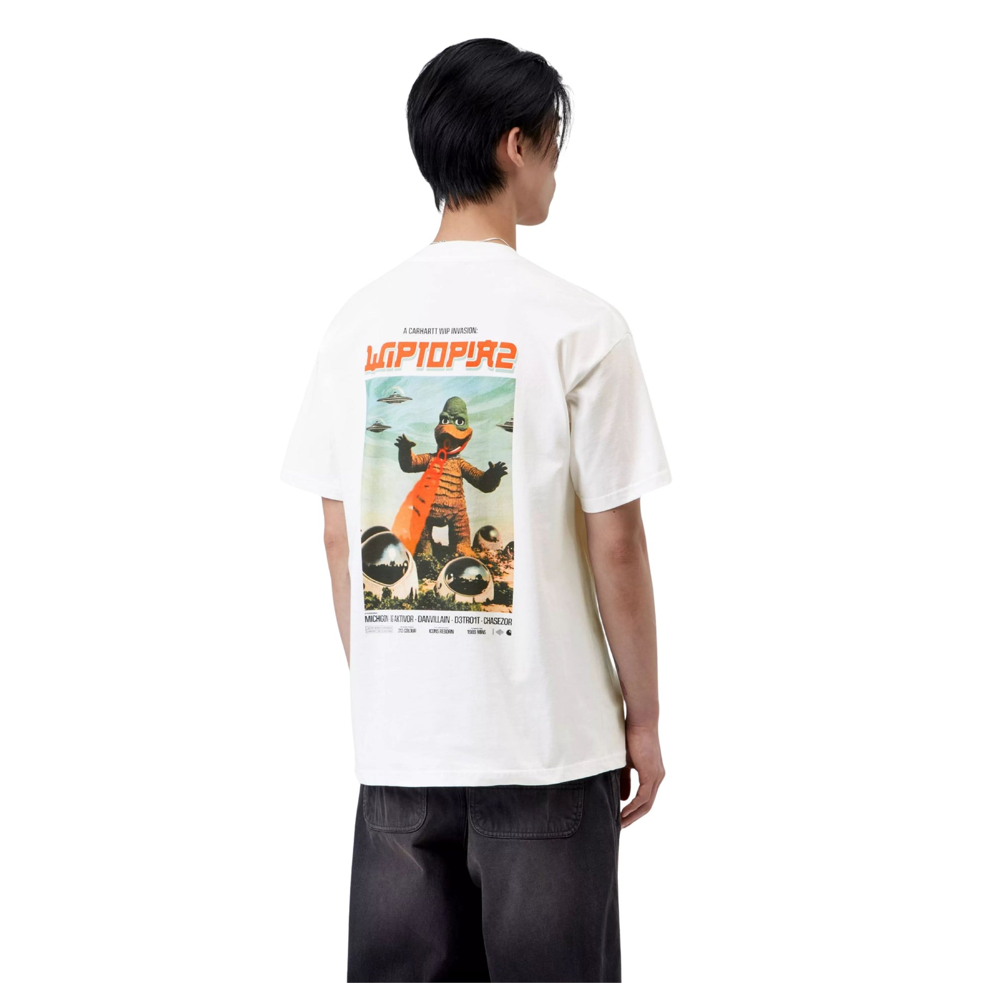 T-Shirt de manga curta para homem Carhartt WIP Wiptopia II em Branco. Foto da parte de trás, vestida.