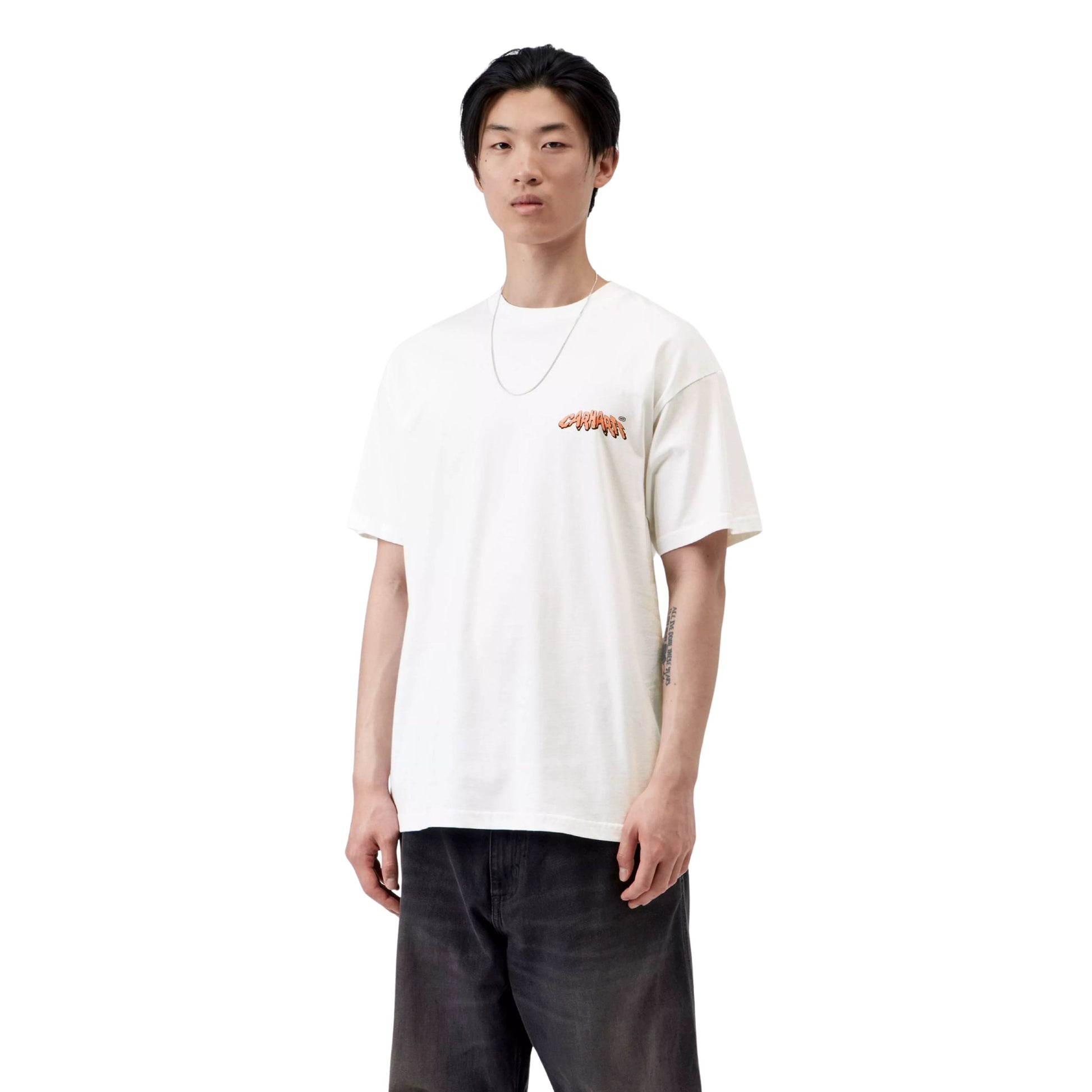 T-Shirt de manga curta para homem Carhartt WIP Wiptopia II em Branco. Foto da parte da frente, vestida.