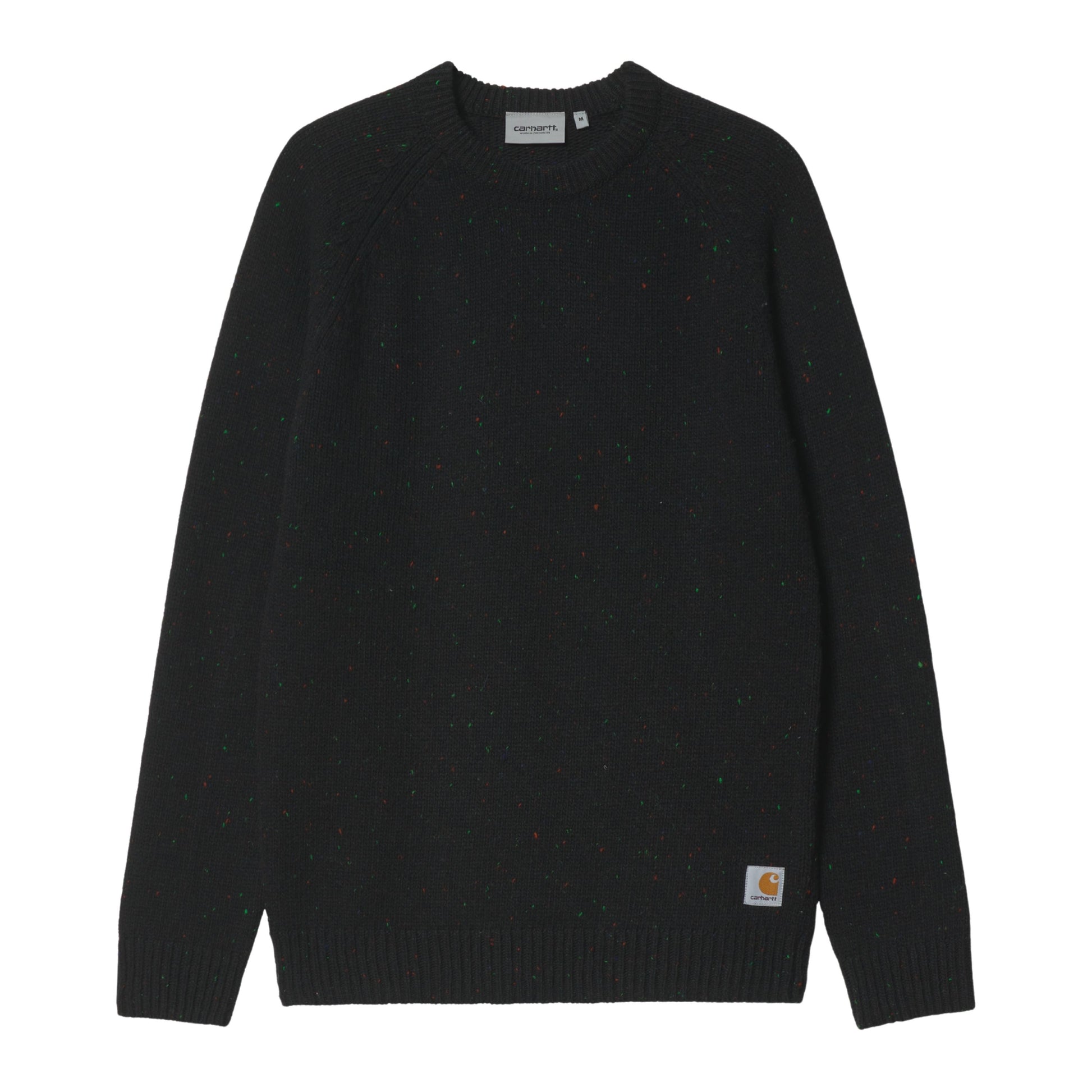 Camisola de malha para homem Carhartt WIP Anglistic em Speckled Black. Foto da parte da frente.
