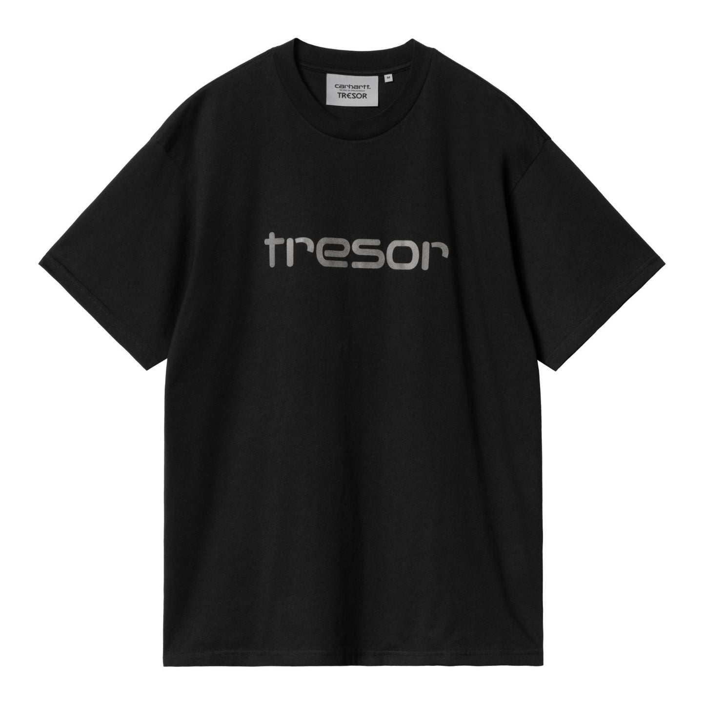 Carhartt WIP x Tresor Techno Alliance Short Sleeve T-Shirt Black/Dark Grey Reflective. Foto da parte da frente.