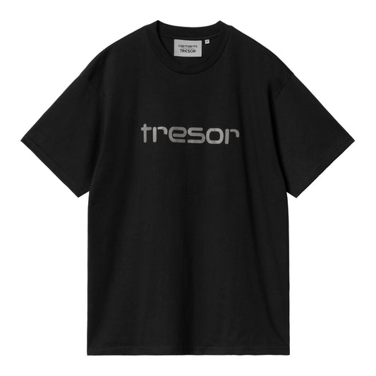 Carhartt WIP x Tresor Techno Alliance Short Sleeve T-Shirt Black/Dark Grey Reflective. Foto da parte da frente.