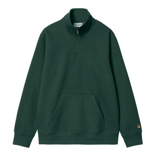 Carhartt WIP Chase Neck Zip Sweat Discovery Green/Gold. Foto da parte da frente.