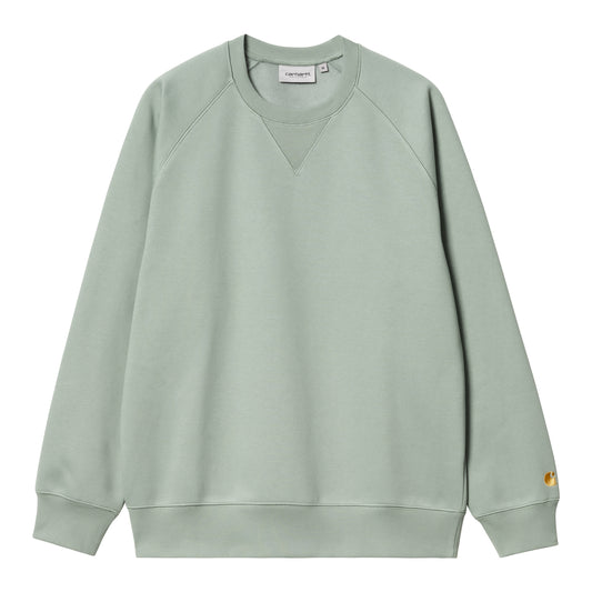 Carhartt WIP Chase Sweat Glassy Teal/Gold. Foto da parte da frente.