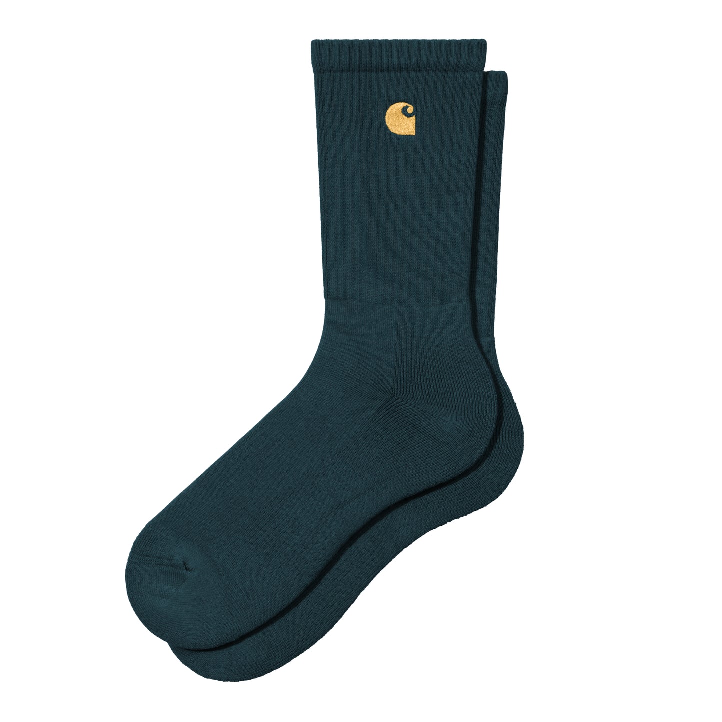 Carhartt WIP Chase Socks Duck Blue/Gold. Foto da lateral do par de meias.