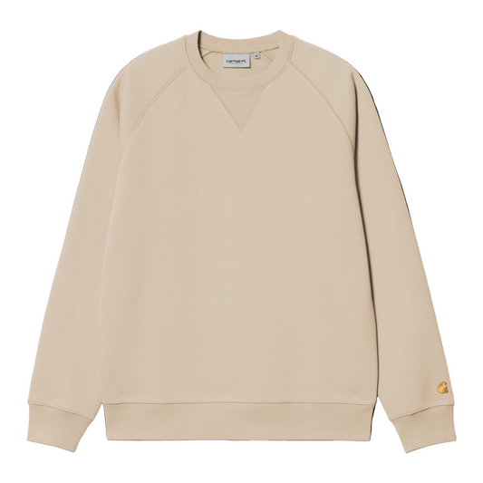 Sweat de homem Carhartt WIP Chase em Fleur De Sel/Gold. Foto da parte da frente.