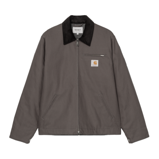 Casaco para homem Carhartt WIP Detroit em Graphite/Preto Rigid. Foto da parte da frente, fechado.