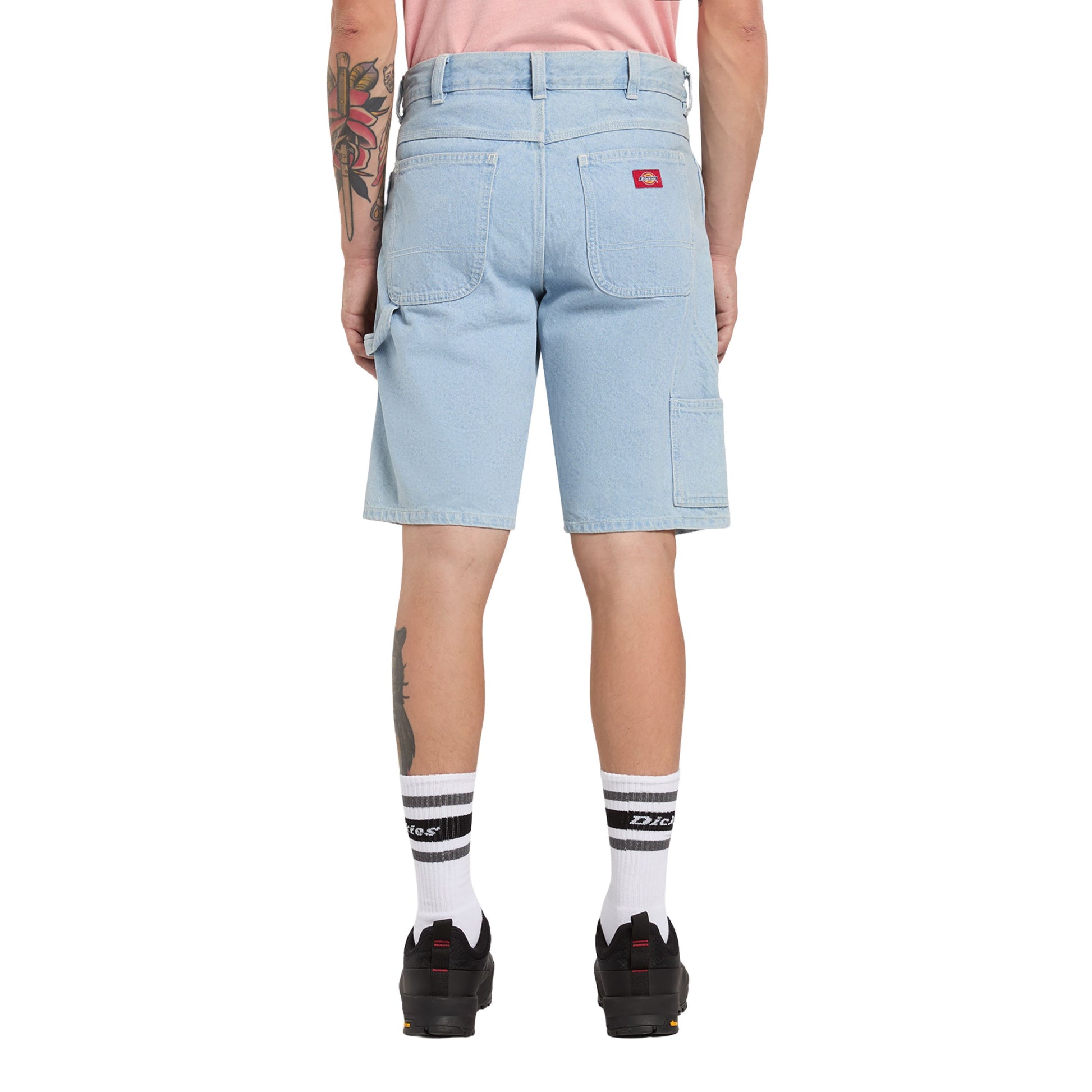 Calções de ganga para homem Dickies 993 11 Inch Carpenter em Vintage Blue. Foto da parte de trás, vestidos.