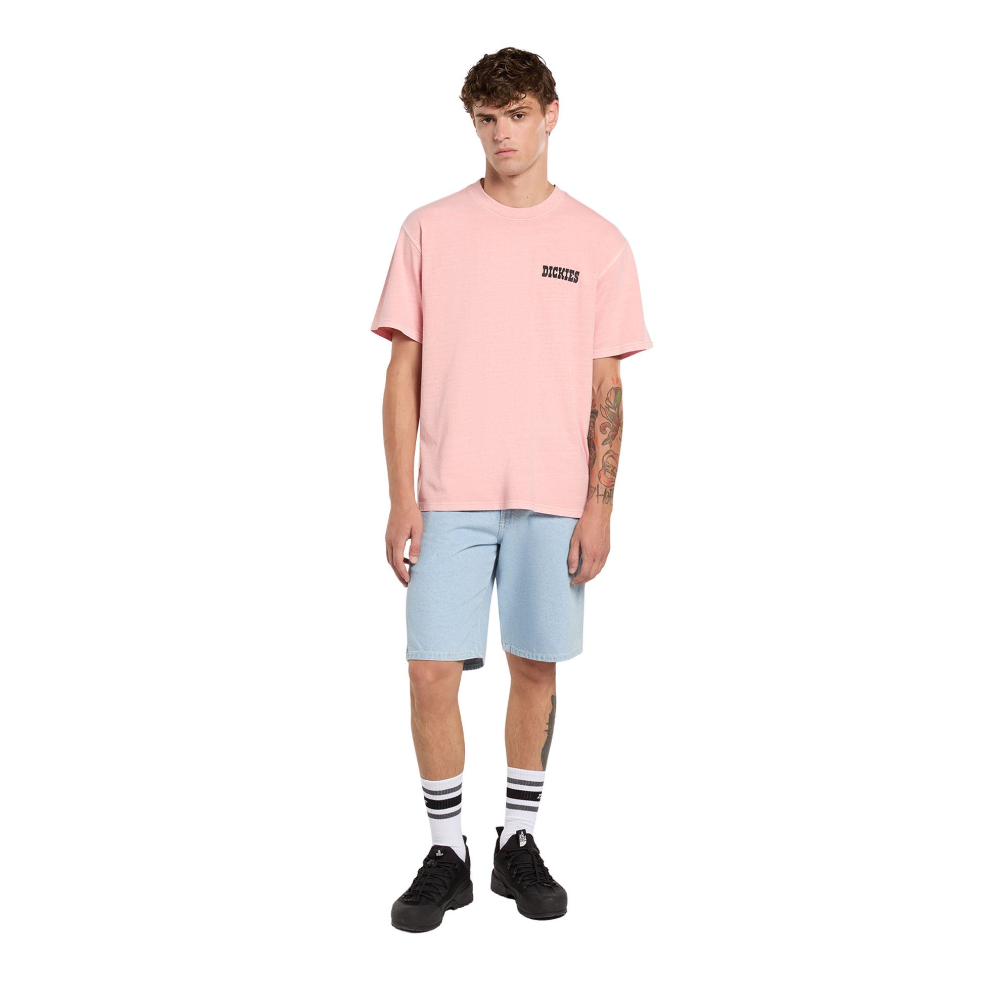 Calções de ganga para homem Dickies 993 11 Inch Carpenter em Vintage Blue. Foto da parte da frente, vestidos.