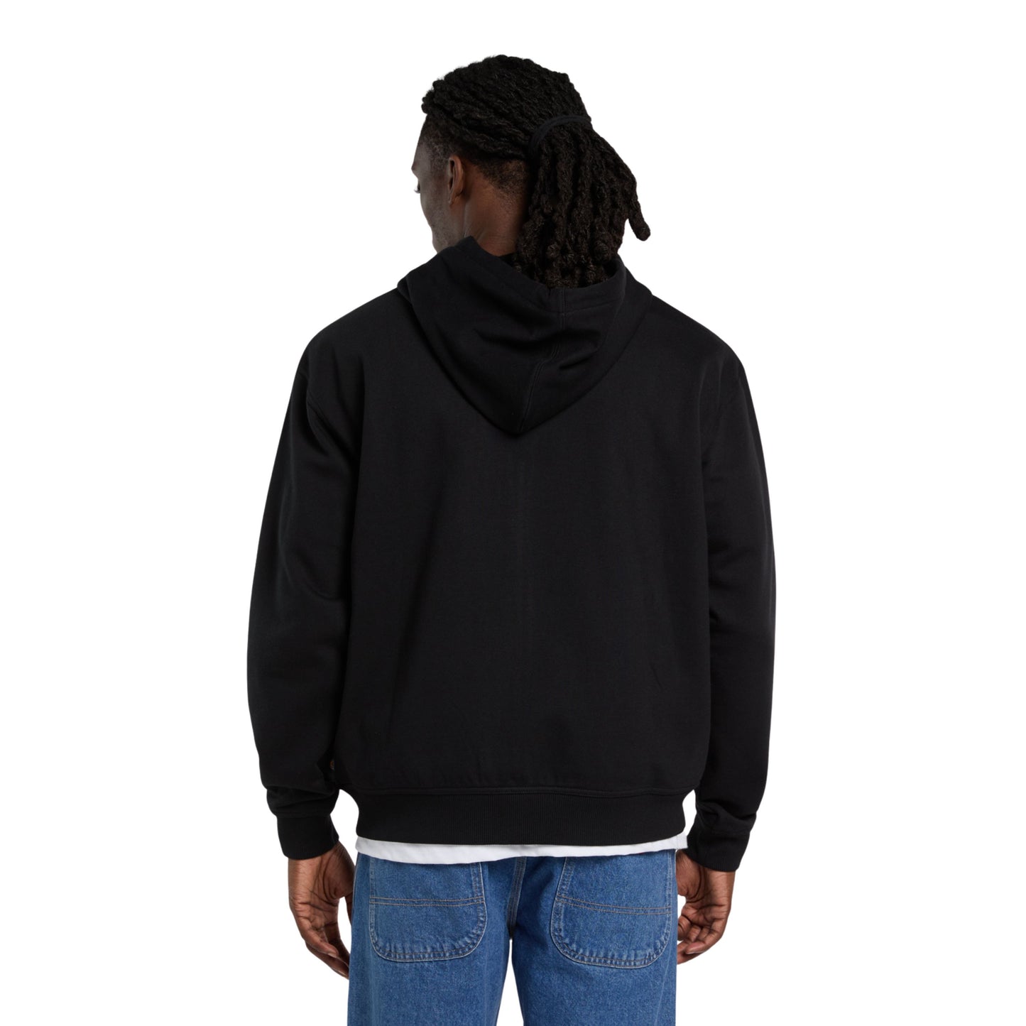 Casaco com carapuço para homem Dickies Aitkin Full Zip em Preto. Foto da parte de trás, vestido.