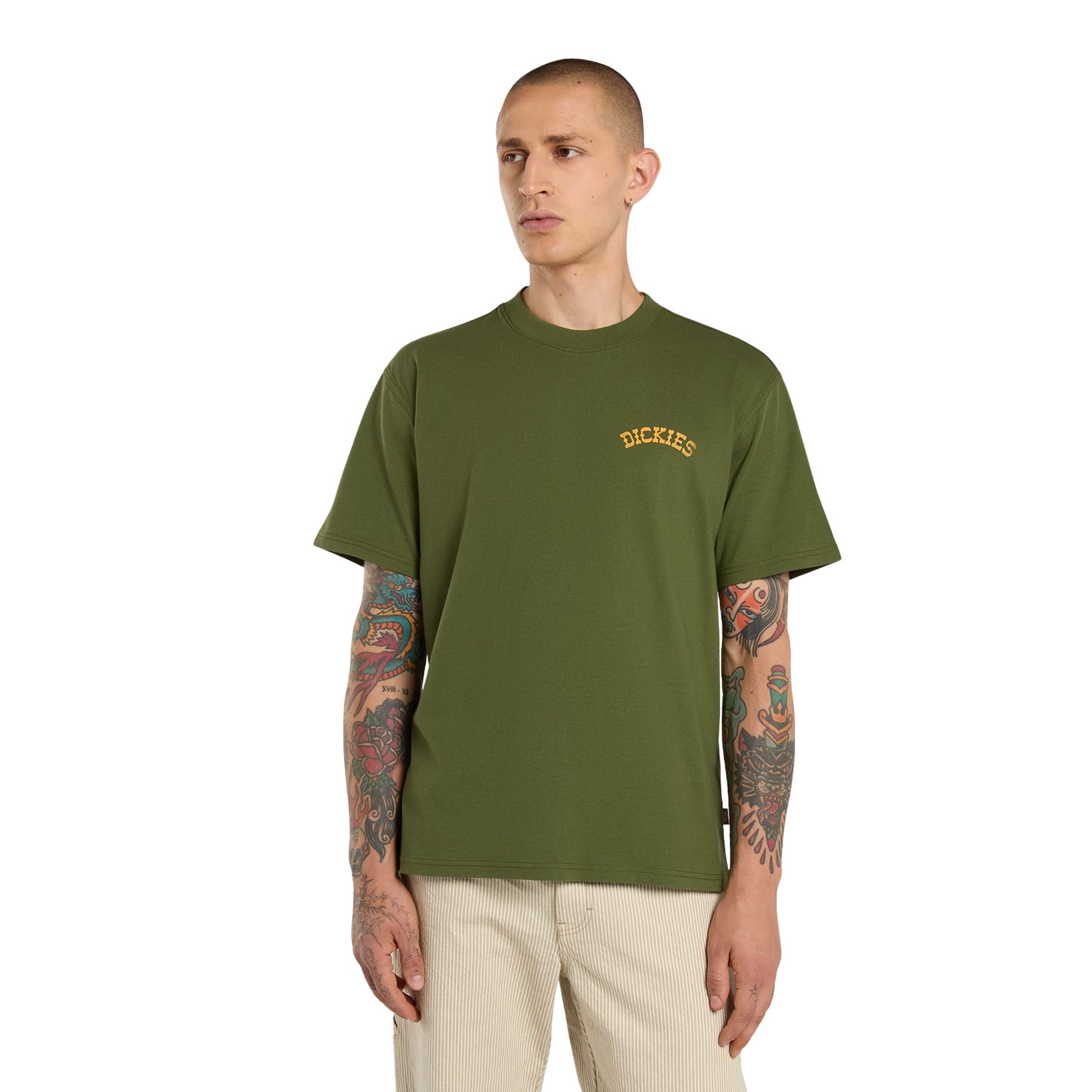 T-Shirt de manga curta para homem Dickies Bettsville em Cypress. Foto da parte da frente, vestida.
