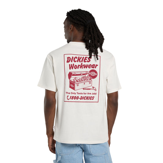 T-Shirt de manga curta para homem Dickies Dry Ridge em Egret. Foto da parte de trás, vestida.