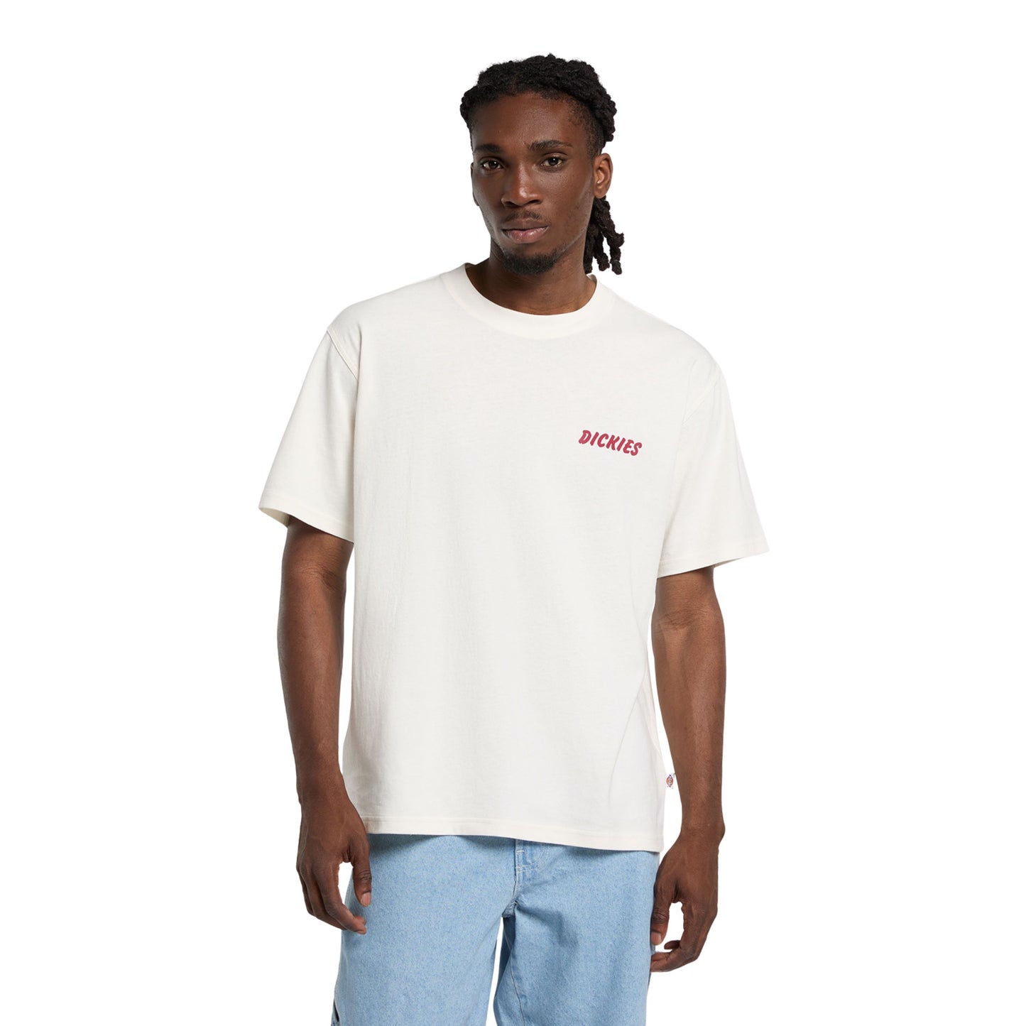 T-Shirt de manga curta para homem Dickies Dry Ridge em Egret. Foto da parte da frente, vestida.