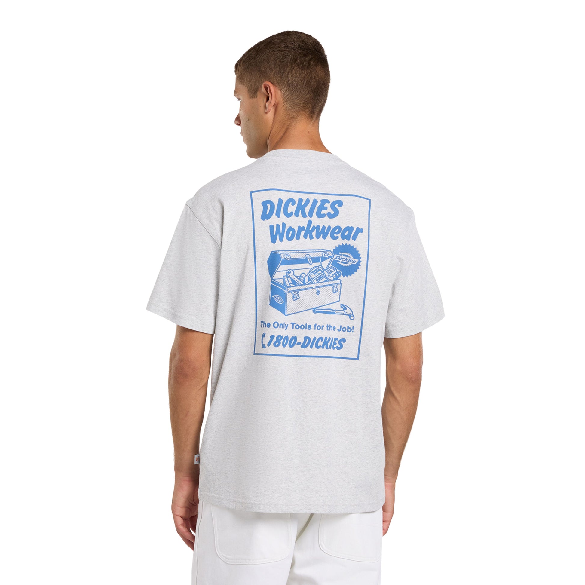T-Shirt de manga curta para homem Dickies Dry Ridge em Cinza Claro. Foto da parte de trás, vestida.