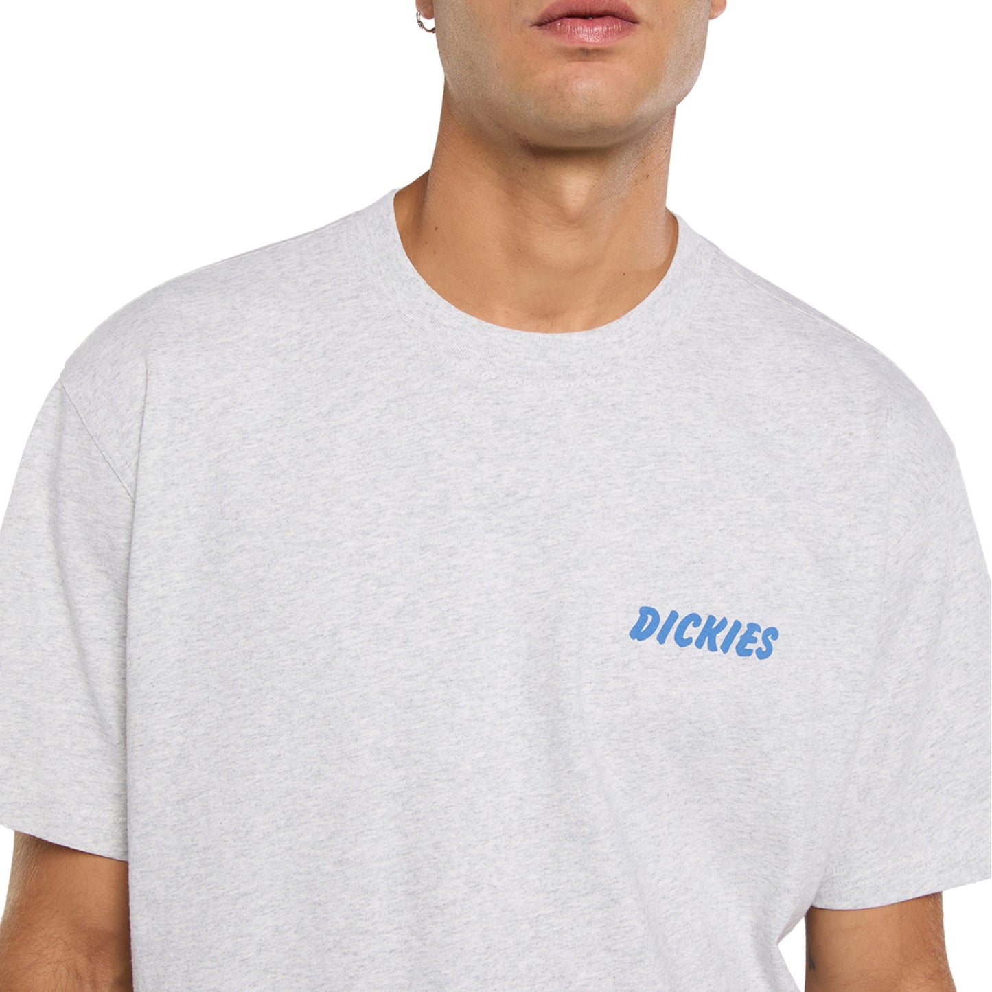 T-Shirt de manga curta para homem Dickies Dry Ridge em Cinza Claro. Foto de detalhe da parte da frente, vestida.