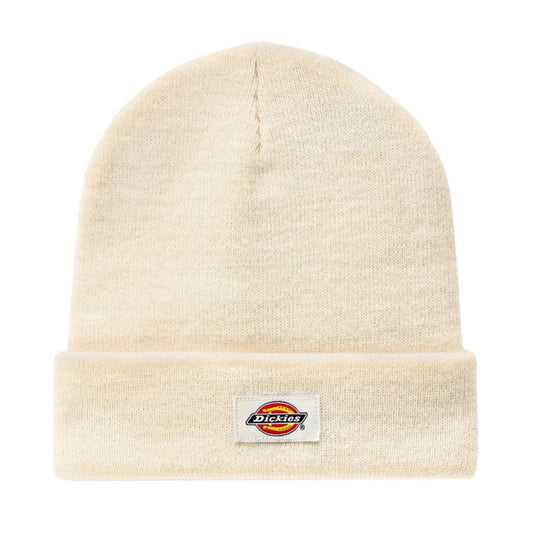 Gorro unissexo Dickies Gibsland em Ecru. Foto da parte da frente.
