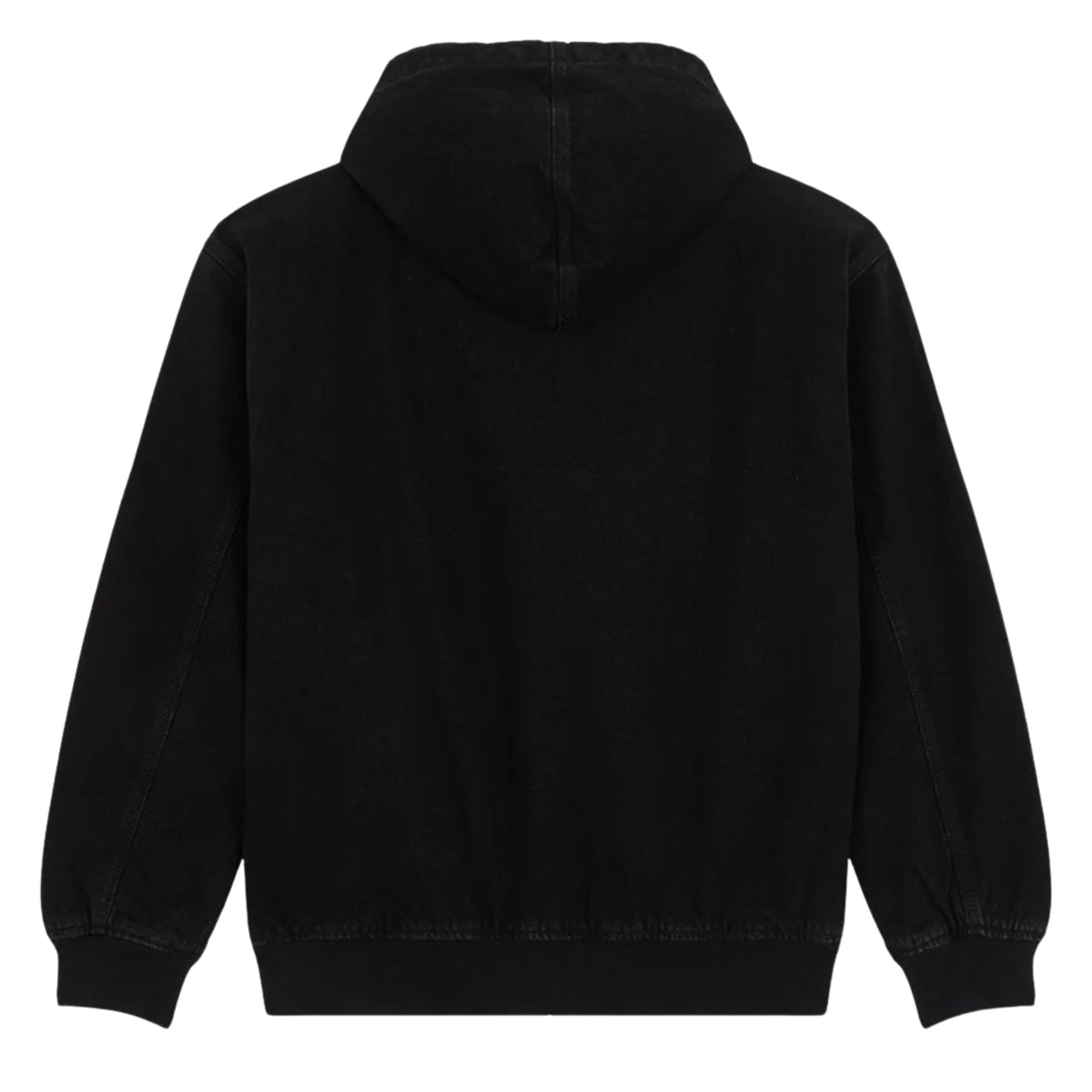 Vista traseira do casaco Dickies Hilham em ganga preta, sem modelo, com capuz e punhos e bainha canelados.