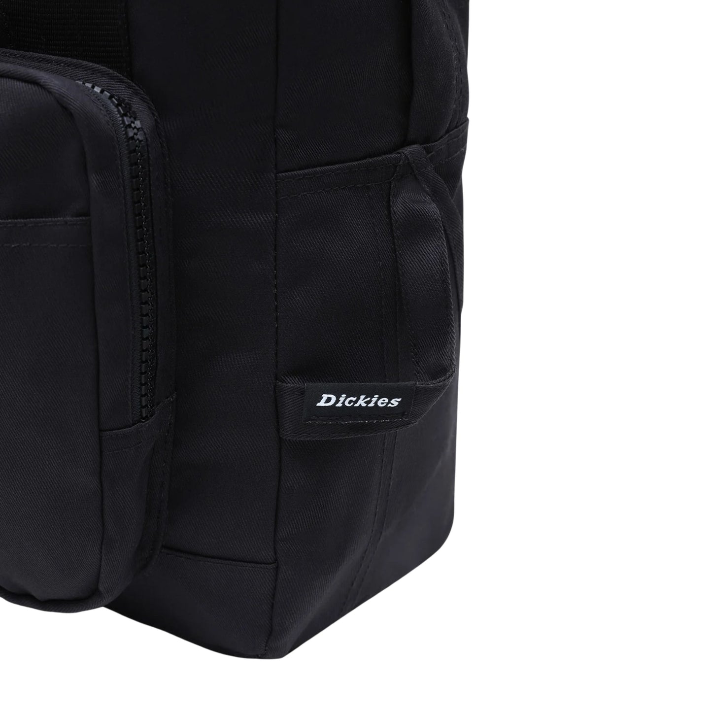 Mochila unissexo Dickies Lisbon em Preto. Foto de detalhe da lateral.