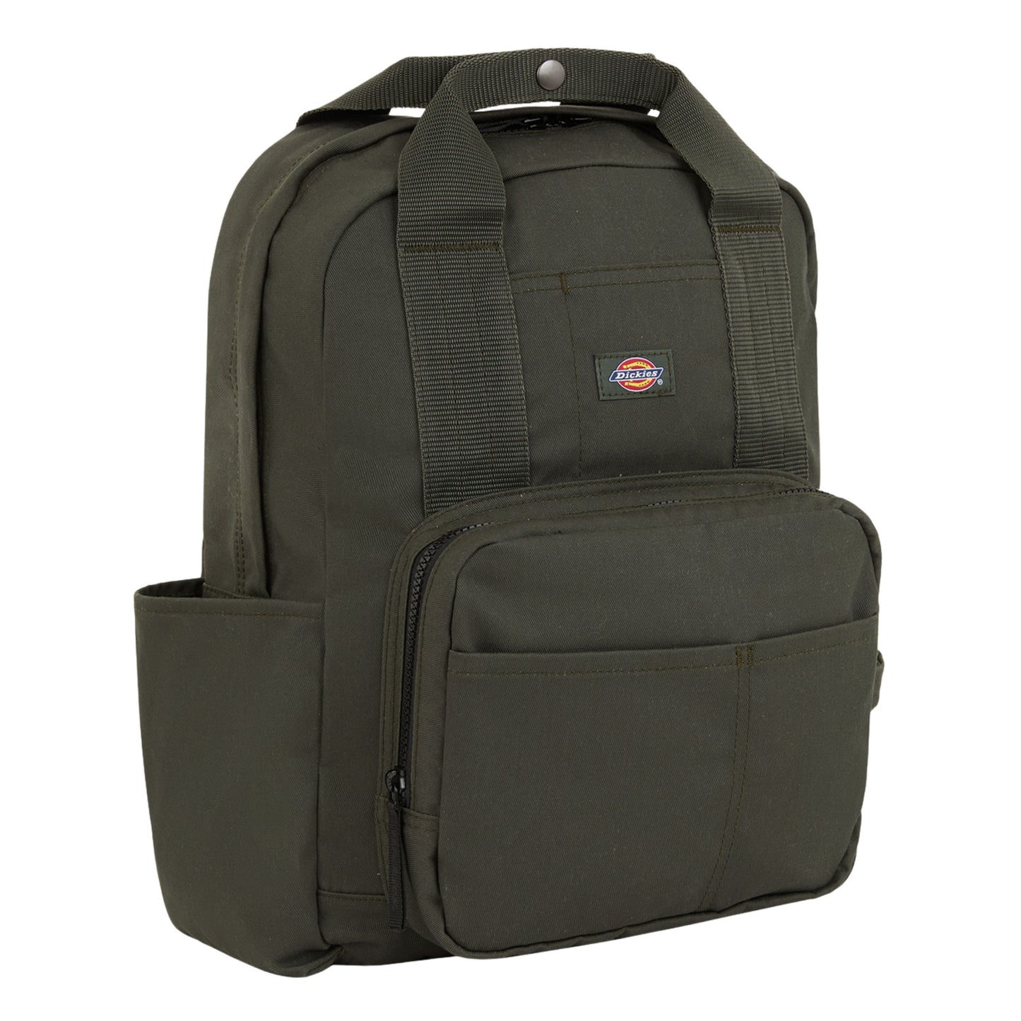 Mochila unissexo Dickies Lisbon em Olive. Foto da parte da frente.