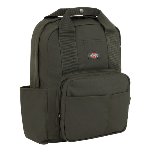 Mochila unissexo Dickies Lisbon em Olive. Foto da parte da frente.