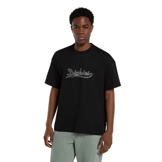 T-Shirt de manga curta para homem Dickies Loose Wave em Preto. Foto da parte da frente, vestida.