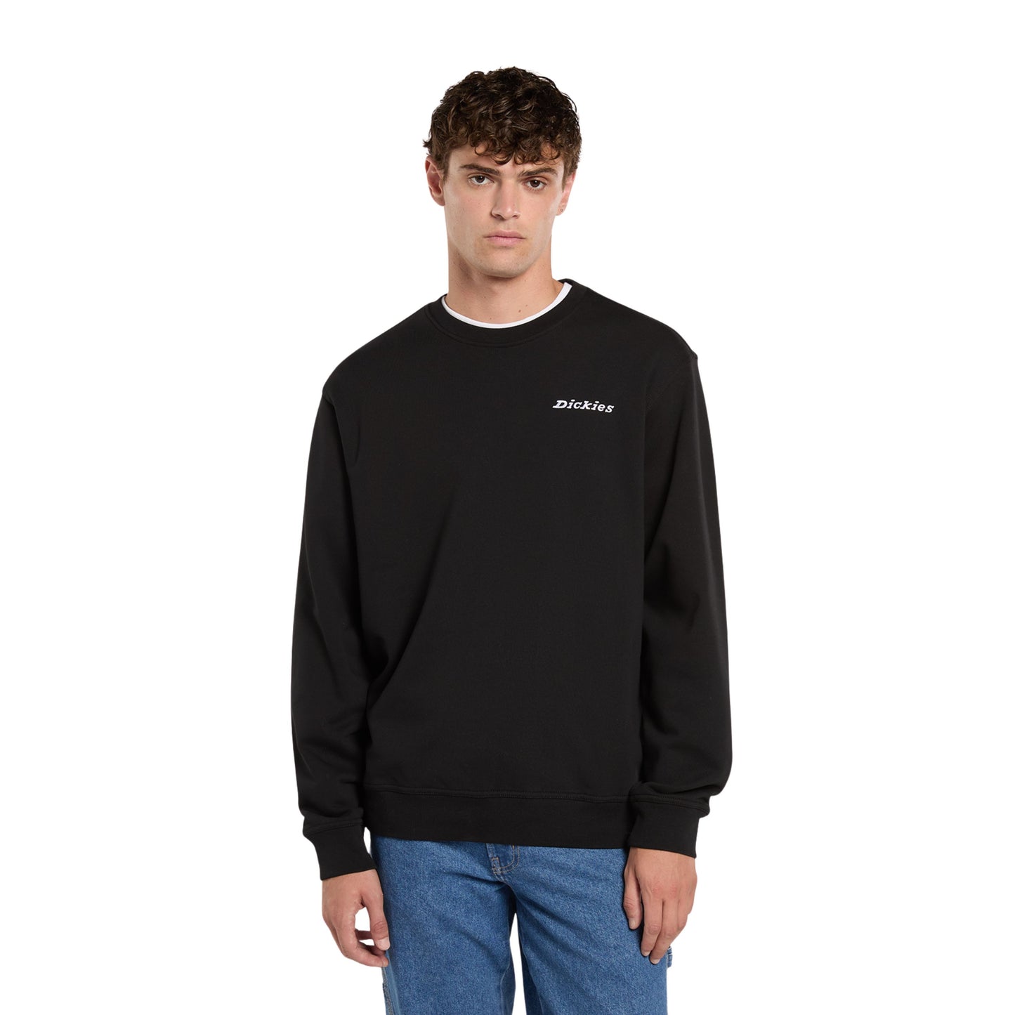 Sweat para homem Dickies Loretto Crew em Preto. Foto da parte da frente, vestida.
