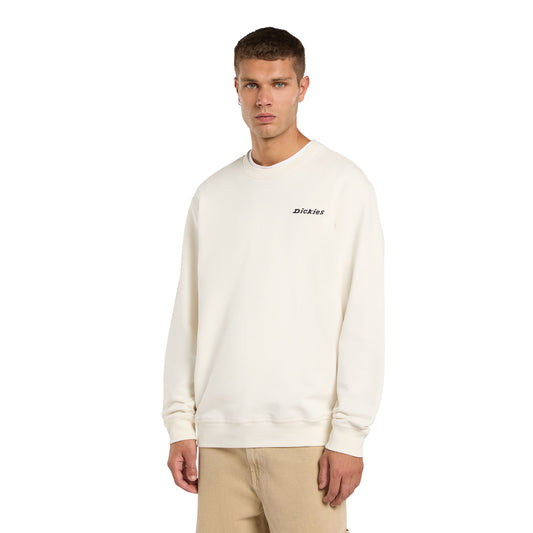 Sweat para homem Dickies Loretto Crew em Ecru. Fotos da parte da frente, vestida.