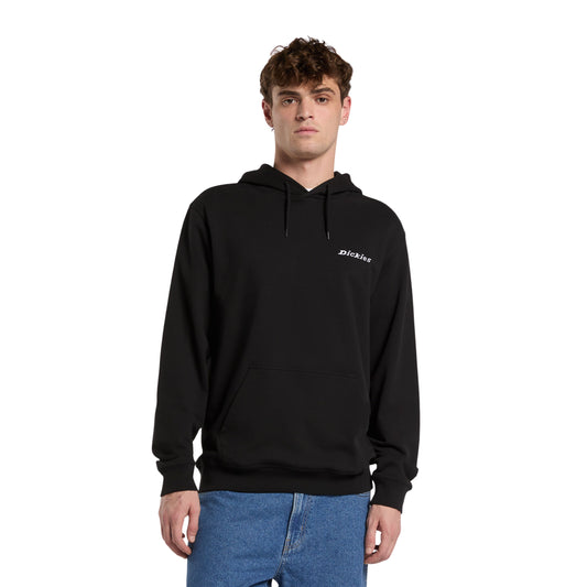 Sweat com carapuço para homem Dickies Loretto em Preto. Foto da parte da frente, vestida.