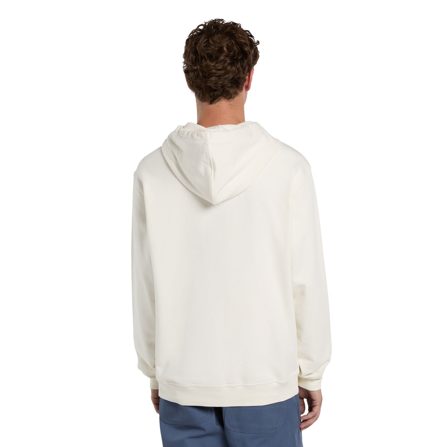 Sweat com carapuço para homem Dickies Loretto em Ecru. Foto da parte de trás, vestida.
