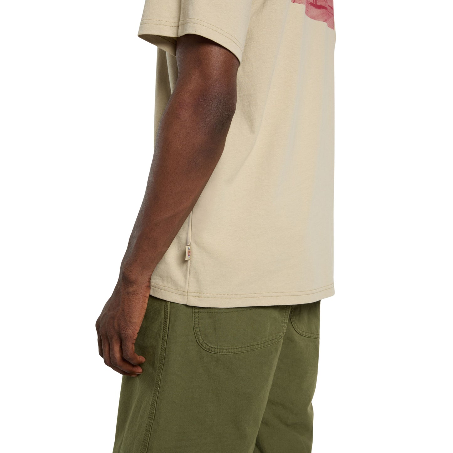 T-Shirt de manga curta para homem Dickies Millville em Eucalyptus. Foto de detalhe da lateral, vestida.