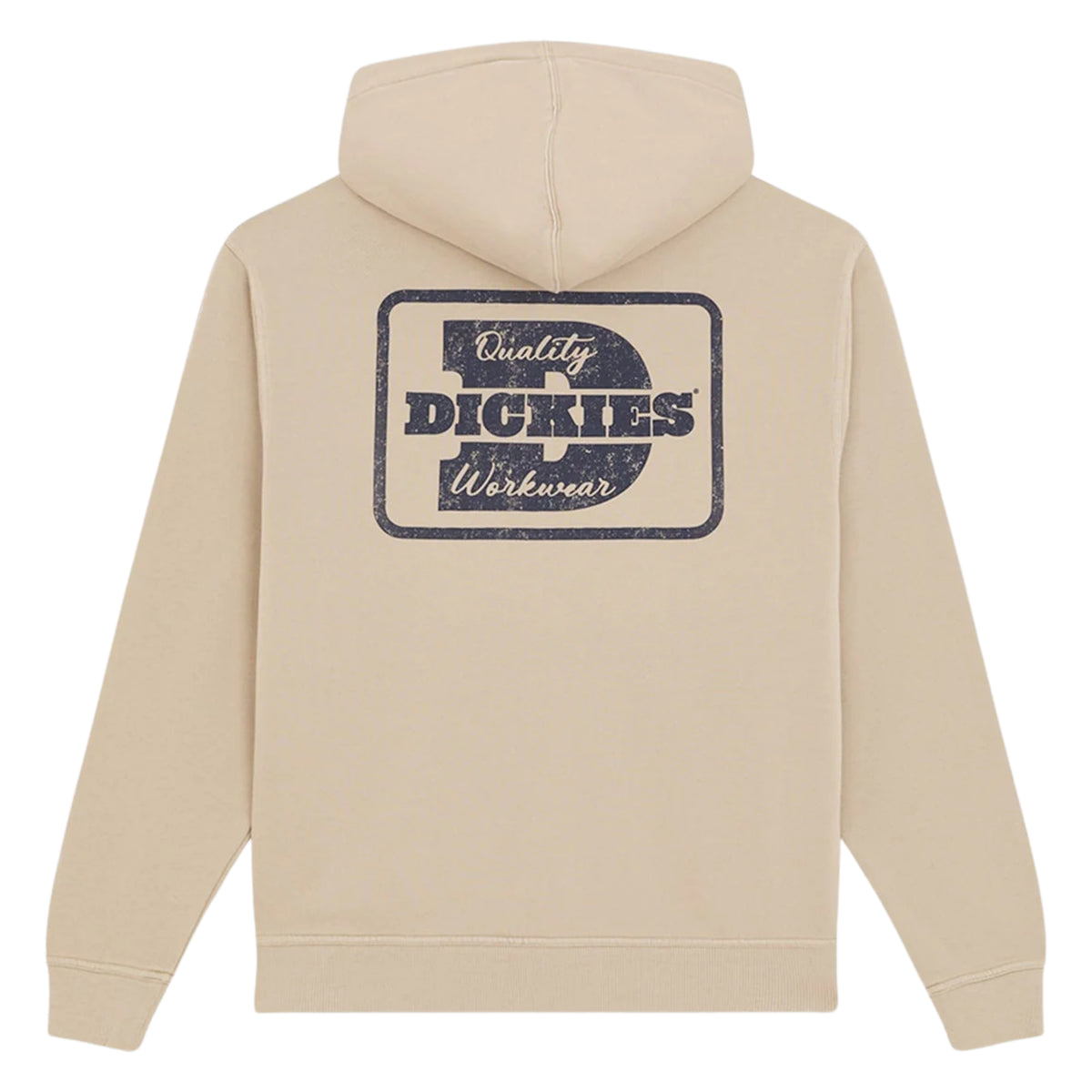 Vista traseira da sweat Dickies Minden Desert Sand, sem modelo, com capuz e grande grafismo nas costas.