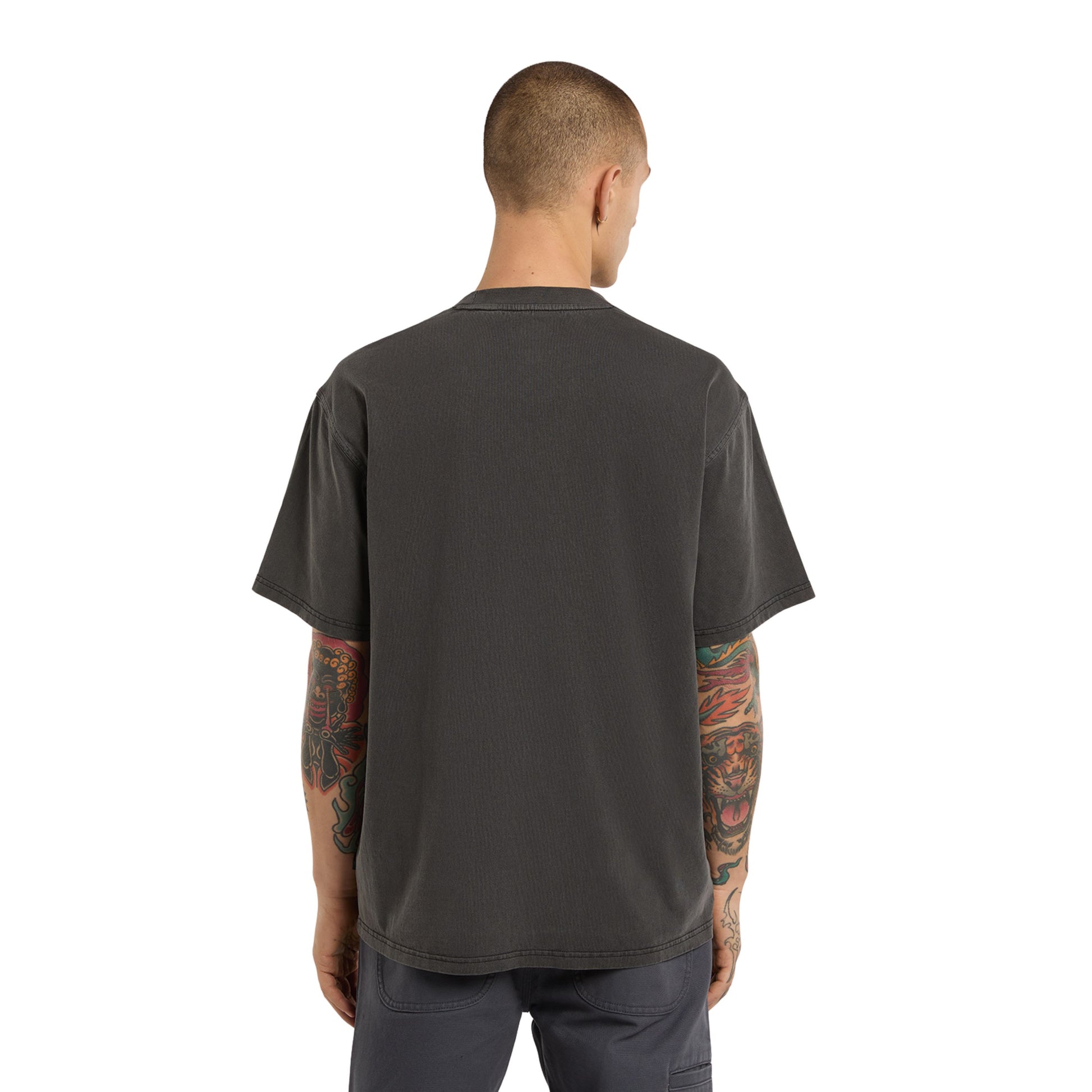 T-Shirt de manga curta para homem Dickies Nashport em Preto. Foto da parte de trás, vestida.