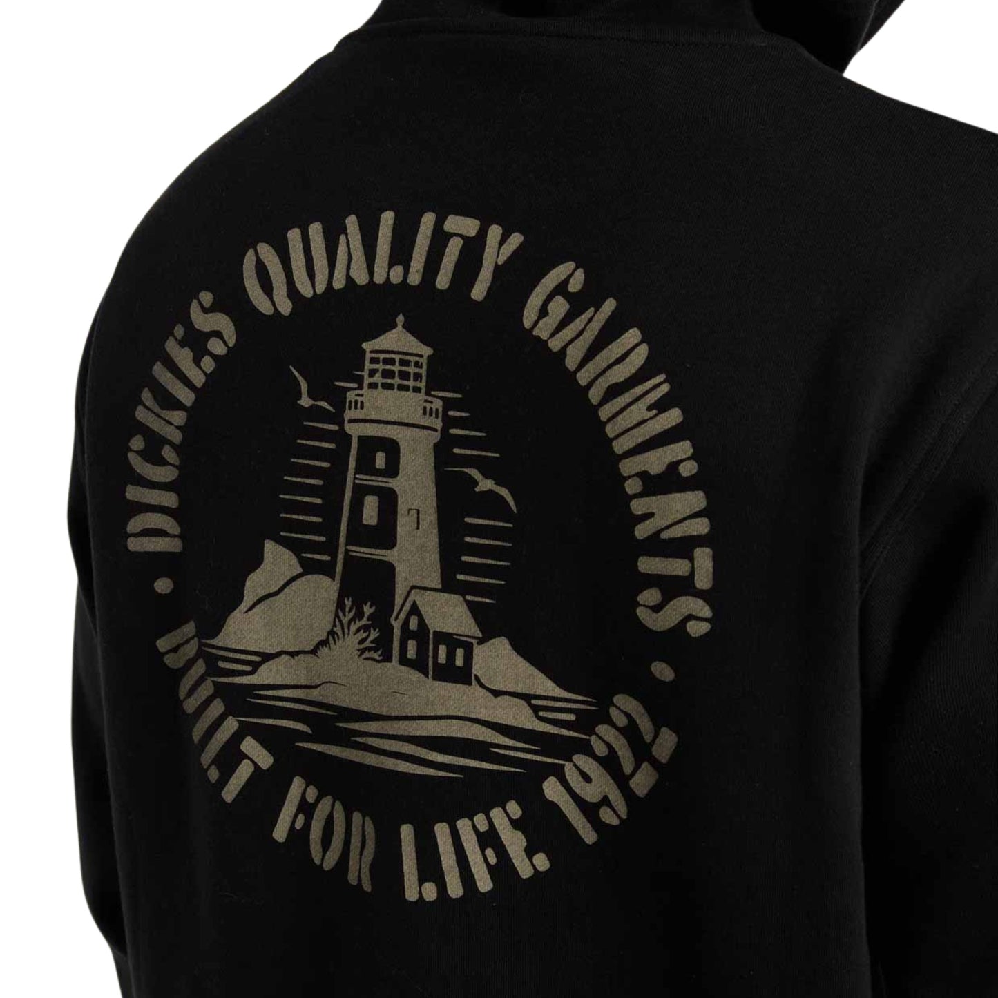 Sweat com carapuço para homem Dickies Parrotsville em preto. Foto de detalhe do print nas costas.