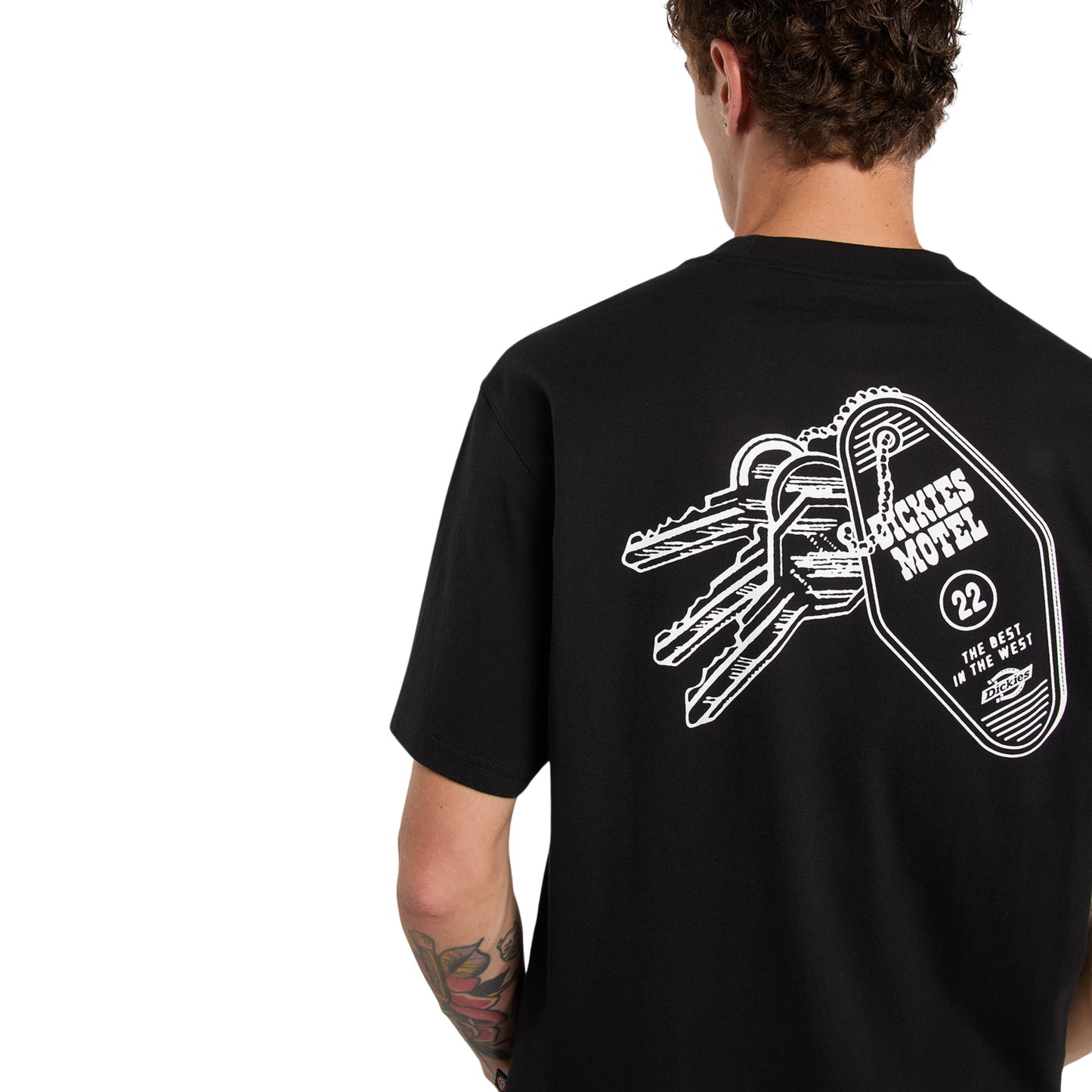 T-Shirt de manga curta para homem Dickies Plain City em Preto. Foto de detalhe da parte de trás, vestida.