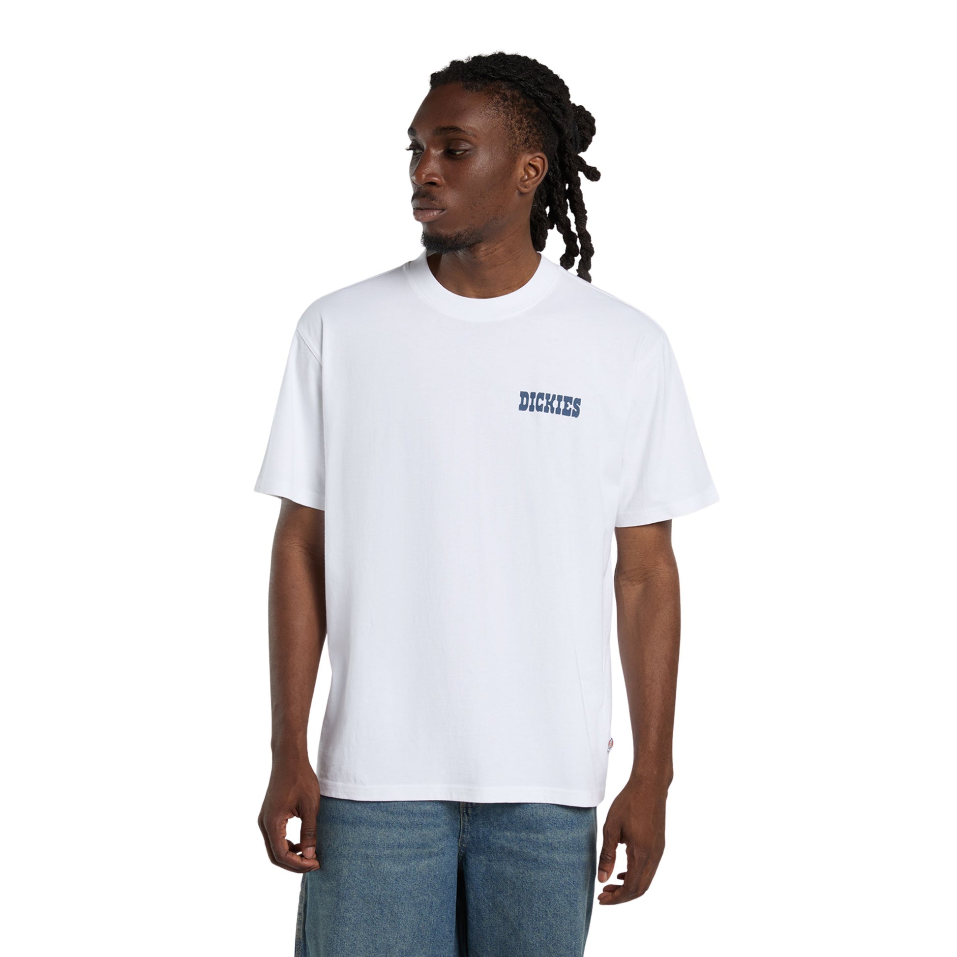 T-Shirt de manga curta para homem Dickies Plain City em Branco. Foto da parte da frente, vestida.