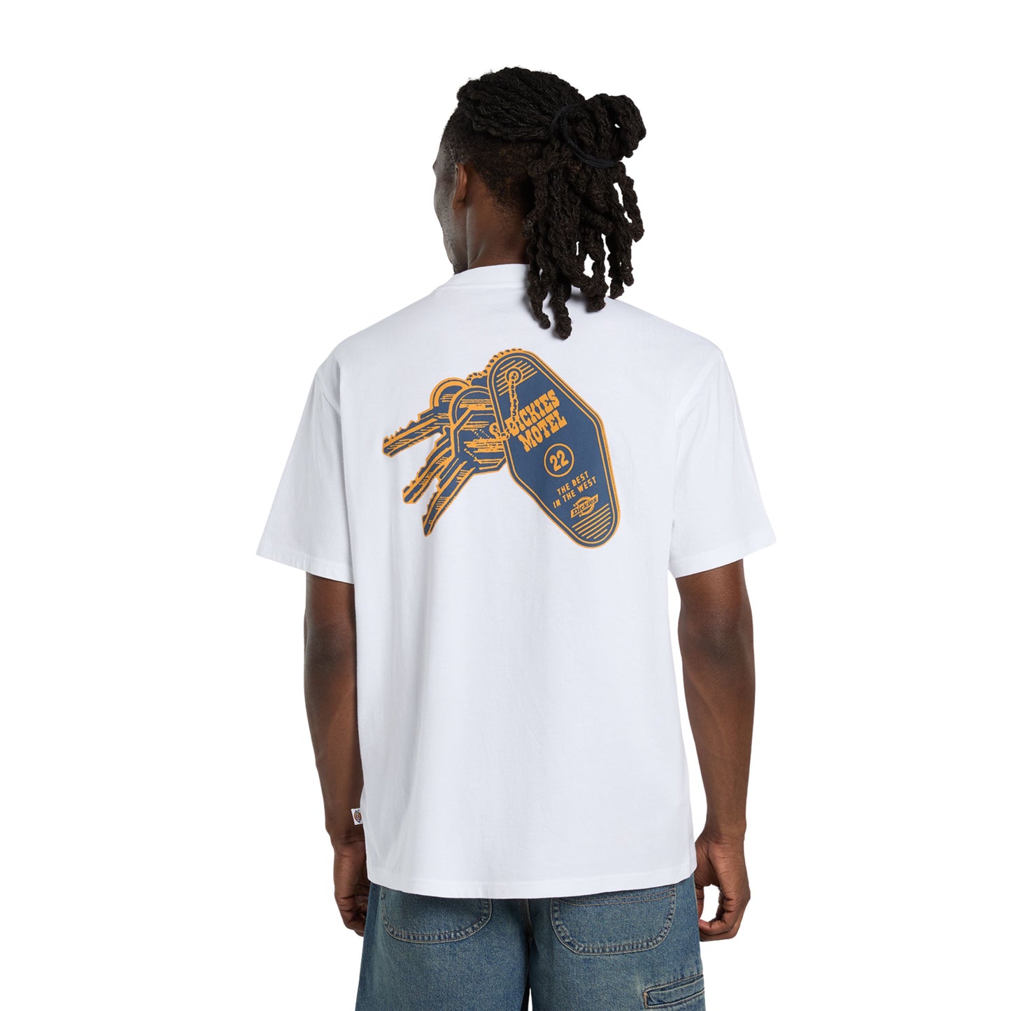 T-Shirt de manga curta para homem Dickies Plain City em Branco. Foto da parte de trás, vestida.