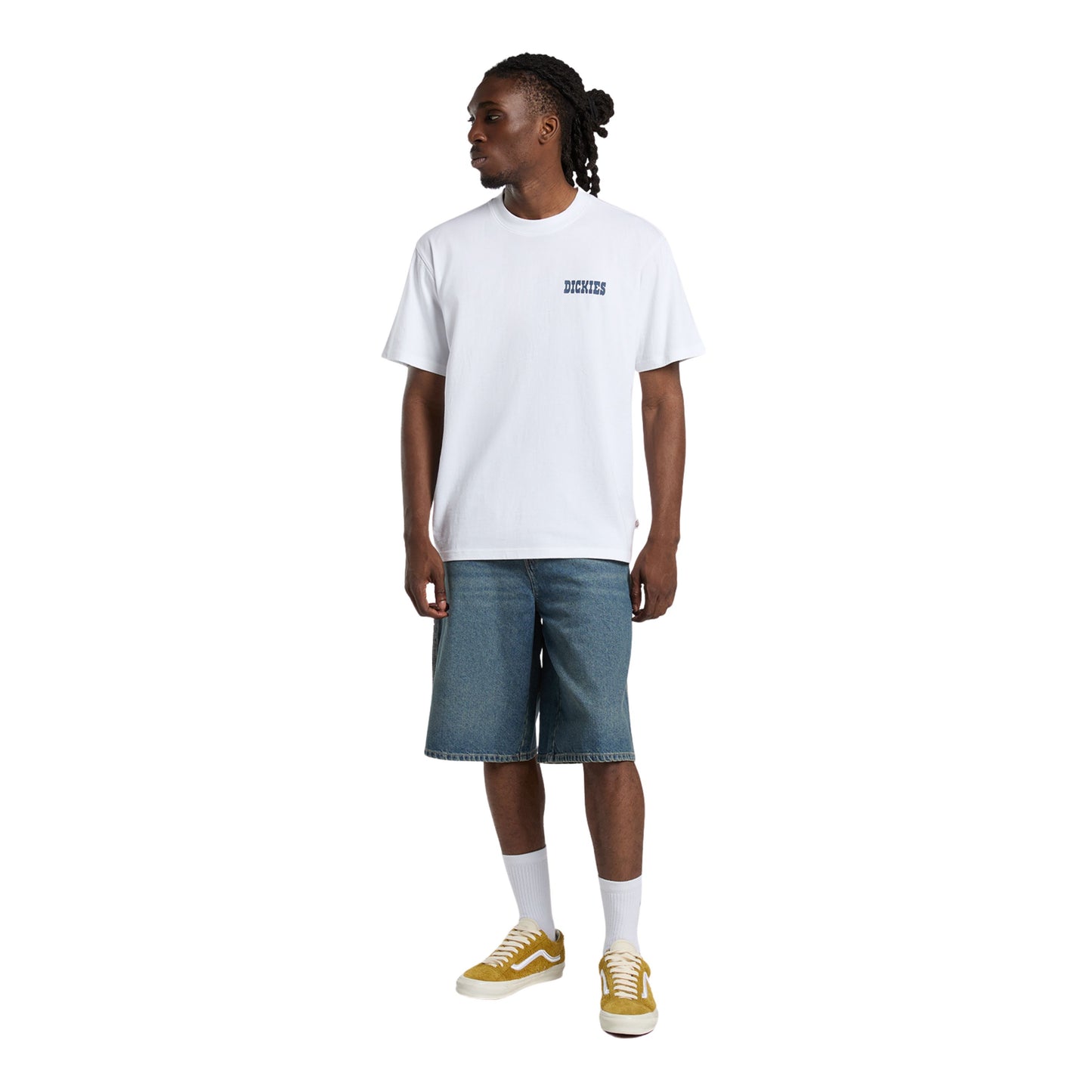 T-Shirt de manga curta para homem Dickies Plain City em Branco. Foto da parte da frente, vestida.