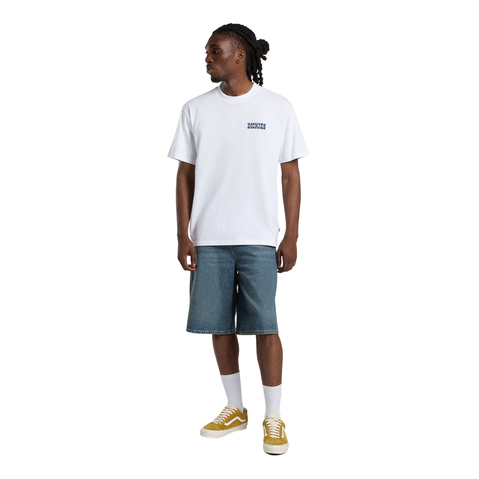 T-Shirt de manga curta para homem Dickies Plain City em Branco. Foto da parte da frente, vestida.