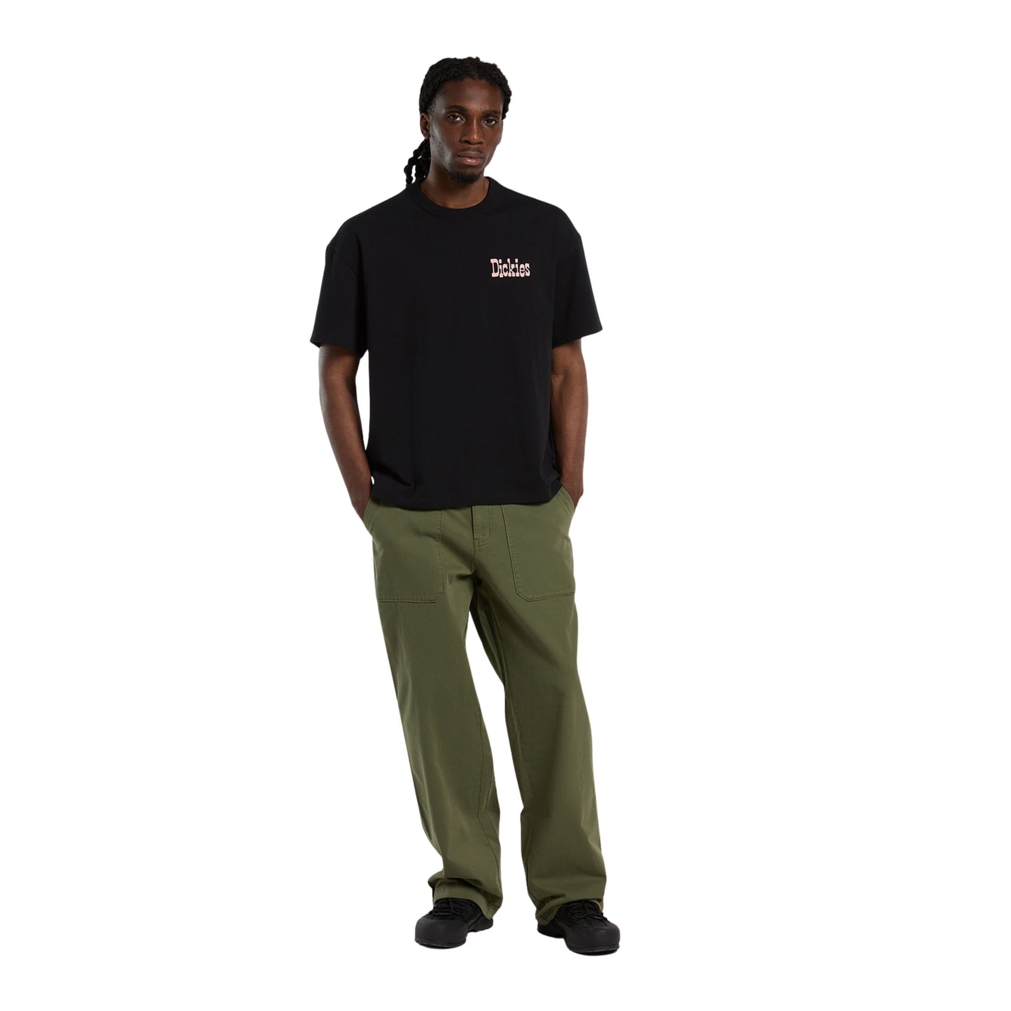 T-Shirt de manga curta para homem Dickies Polk em Preto. Foto da parte da frente, vestida.