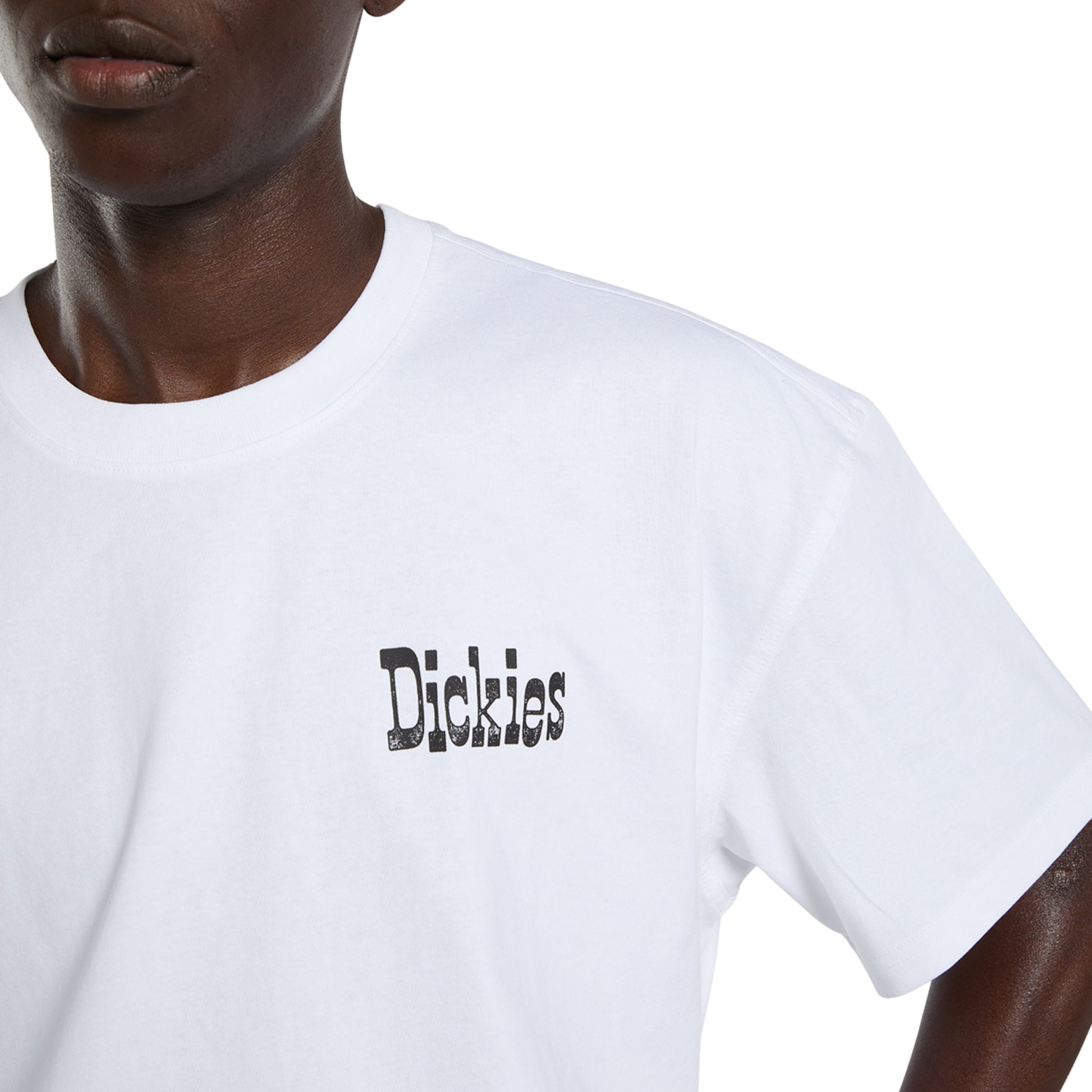 T-Shirt de manga curta para homem Dickies Polk em Branco. Foto de detalhe da parte da frente, vestida.