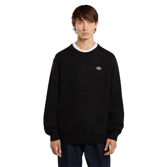 Camisola de malha para homem Dickies Summerdale preta — vista frontal em plano médio, com logótipo Dickies bordado no peito.