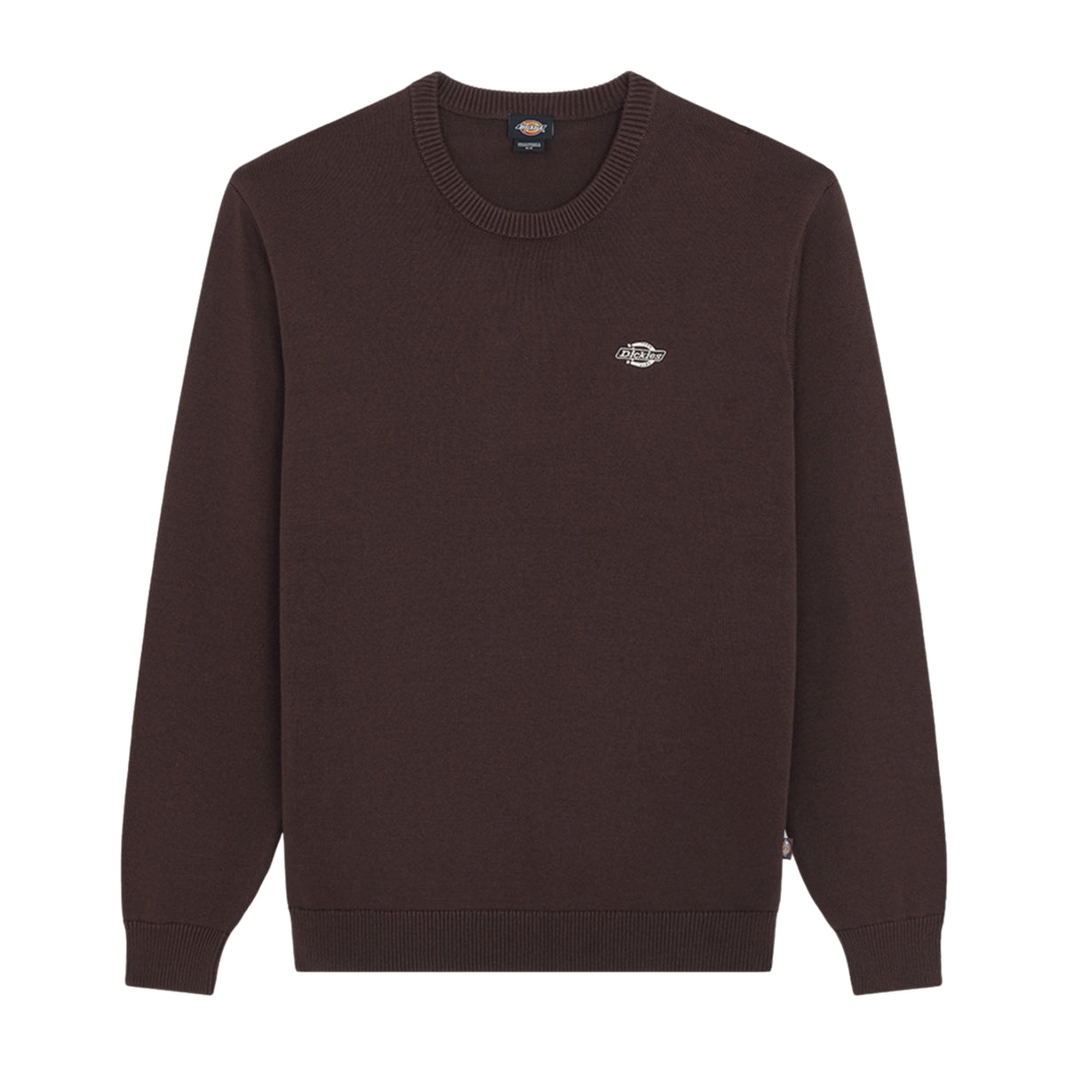 Camisola de malha para homem Dickies Summerdale em Chocolate Brown — vista frontal isolada sobre fundo branco, com mangas compridas, acabamentos canelados e logótipo bordado no peito.