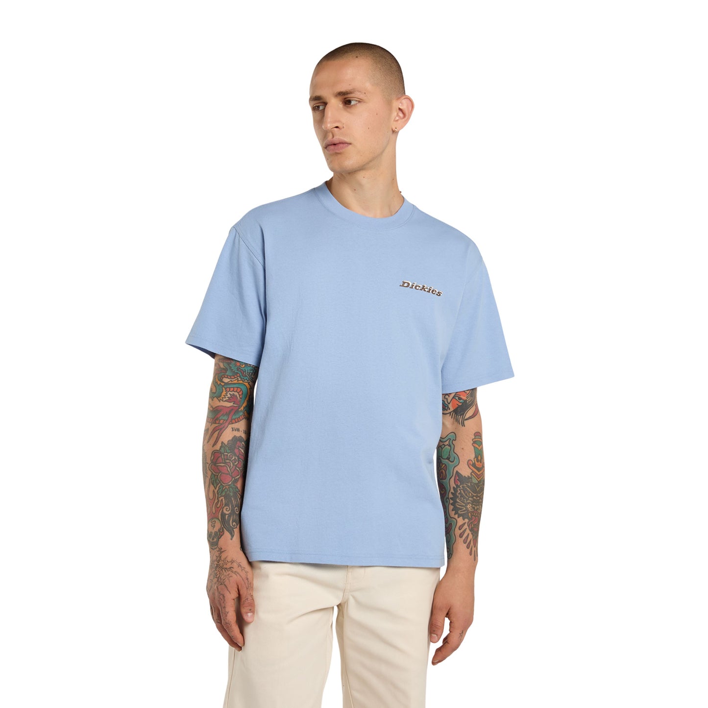 T-Shirt de manga curta para homem Dickies Thornville em Endless Sky. Foto da parte da frente, vestida.