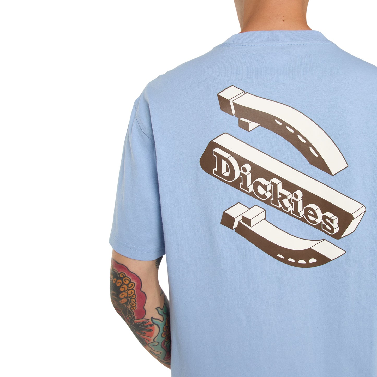 T-Shirt de manga curta para homem Dickies Thornville em Endless Sky. Foto de detalhe da parte de trás, vestida.