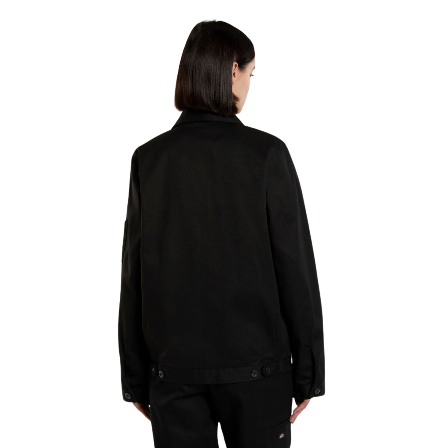 Casaco unissexo Dickies Unlined Eisenhower em Preto. Foto da parte de trás, vestido.