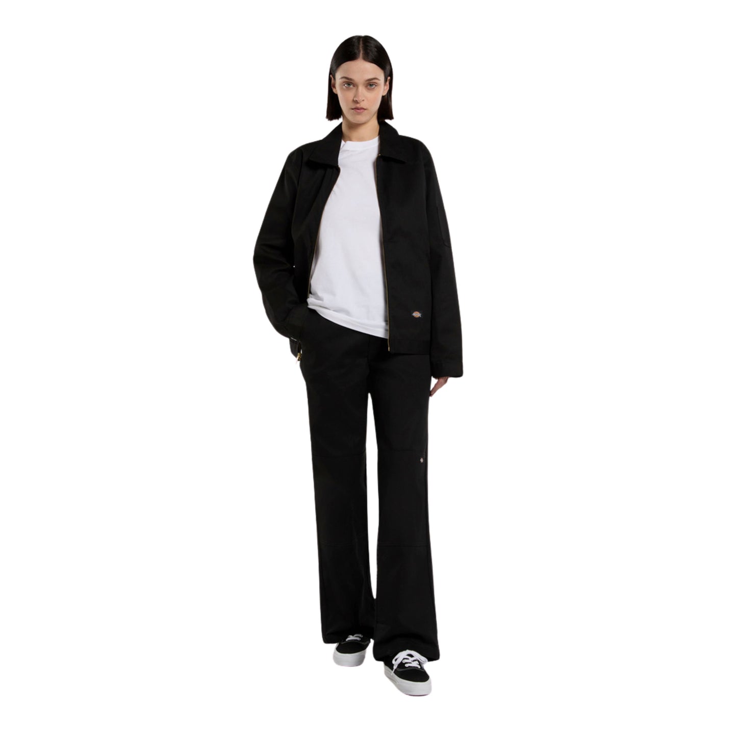 Casaco unissexo Dickies Unlined Eisenhower em Preto. Foto da parte da frente, vestido.