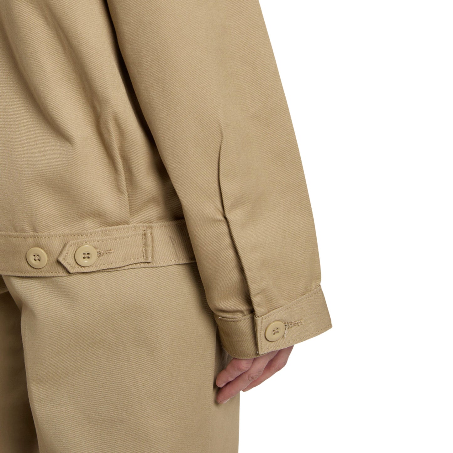 Casaco unissexo Dickies Unlined Eisenhower em Khaki. Foto de detalhe da parte de trás, vestido.