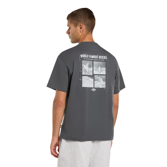 T-Shirt de manga curta para homem Dickies Wolfhurst em Cinza Charcoal. Foto da parte de trás, vestida.