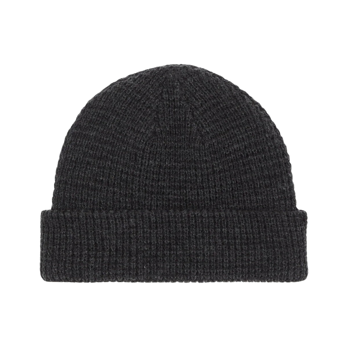 Vista traseira do gorro Dickies Woodworth Waffle preto, com dobra sem etiqueta e malha texturada.