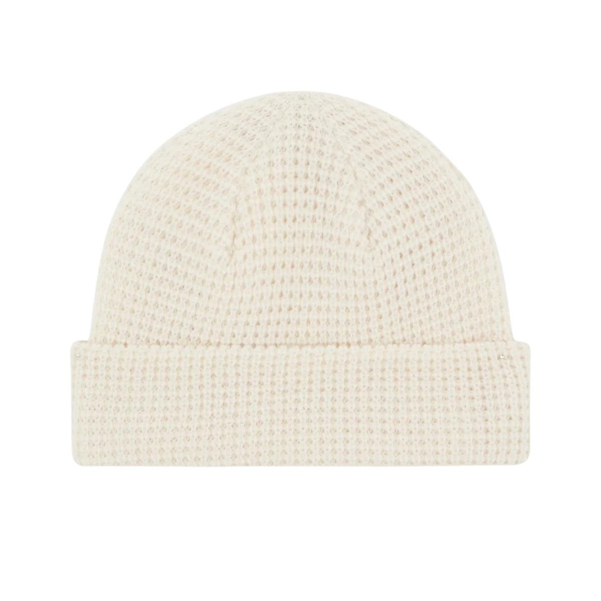 Gorro unissexo Dickies Woodworth Waffle Beanie em Ecru — flat lay de frente sobre fundo branco sem label visível, textura waffle em destaque.